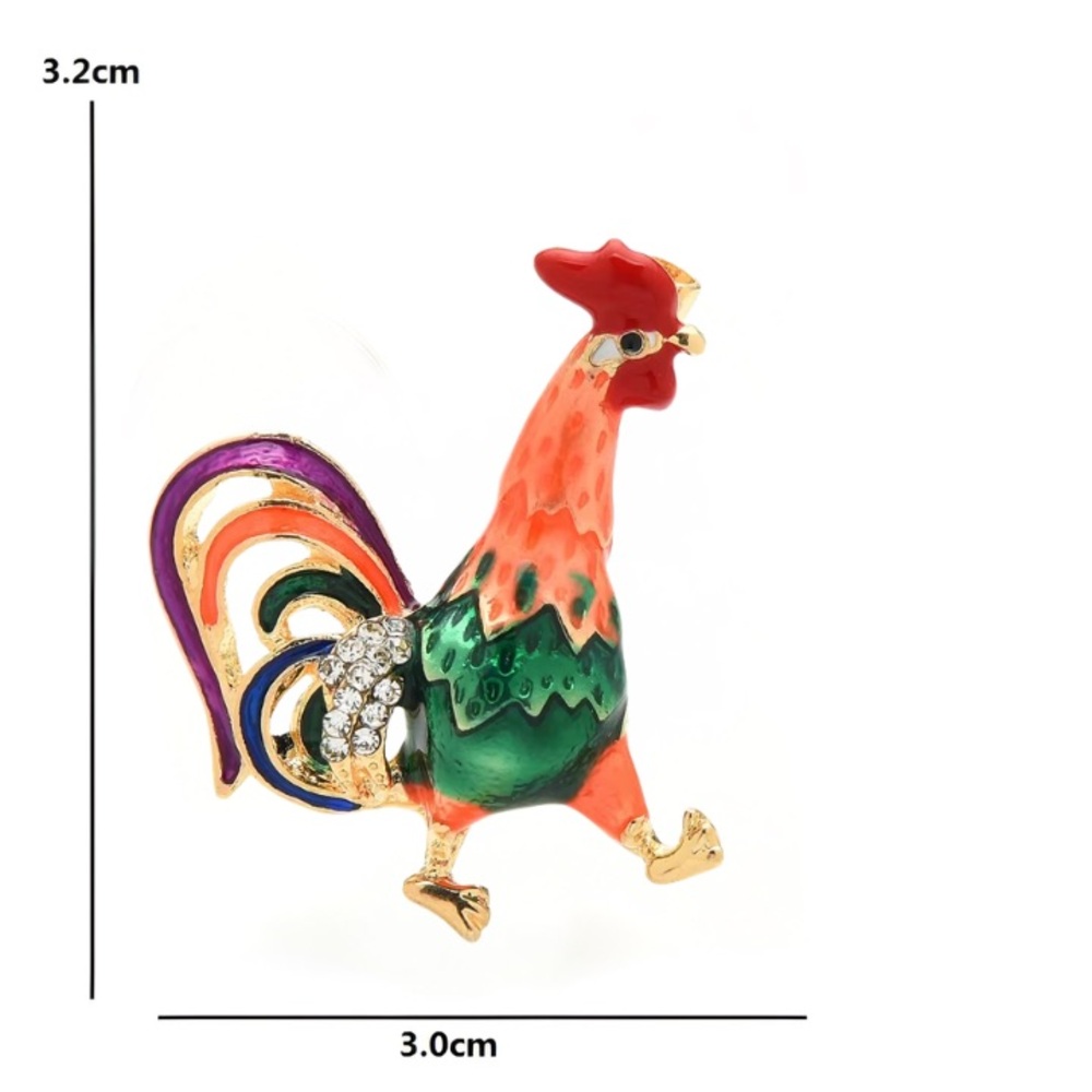 Colorful Rooster Enamel Brooch with Rhinestones - Picture 2 of 2